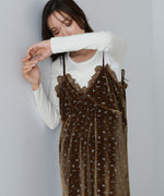 小花柄レース付きベロアキャミワンピース