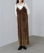 小花柄レース付きベロアキャミワンピース