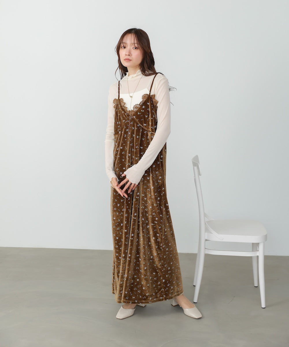 小花柄レース付きベロアキャミワンピース – Bab