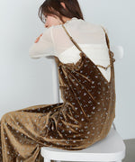 小花柄レース付きベロアキャミワンピース