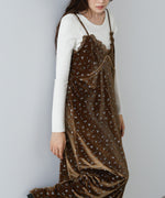 小花柄レース付きベロアキャミワンピース