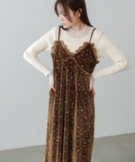 小花柄レース付きベロアキャミワンピース