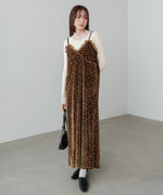 小花柄レース付きベロアキャミワンピース