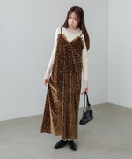 小花柄レース付きベロアキャミワンピース