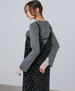 小花柄レース付きベロアキャミワンピース