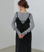 小花柄レース付きベロアキャミワンピース