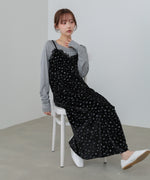 小花柄レース付きベロアキャミワンピース