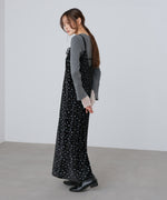 小花柄レース付きベロアキャミワンピース