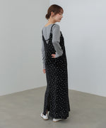 小花柄レース付きベロアキャミワンピース