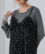 小花柄レース付きベロアキャミワンピース