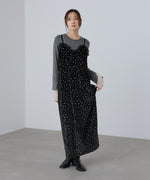 小花柄レース付きベロアキャミワンピース