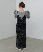 小花柄レース付きベロアキャミワンピース