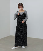 小花柄レース付きベロアキャミワンピース