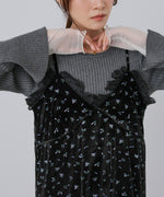 小花柄レース付きベロアキャミワンピース