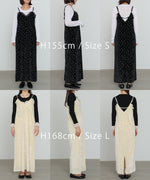 小花柄レース付きベロアキャミワンピース