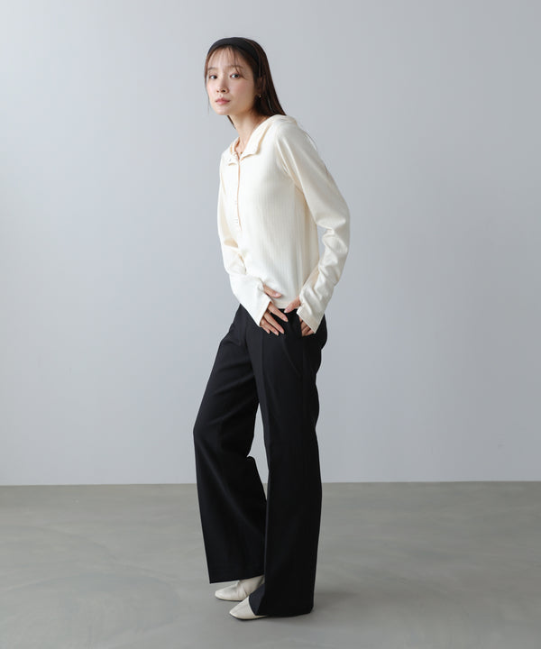 リブフーディーサムホール付カットトップス