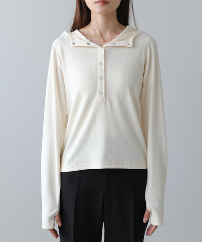 リブフーディーサムホール付カットトップス