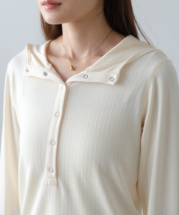 リブフーディーサムホール付カットトップス