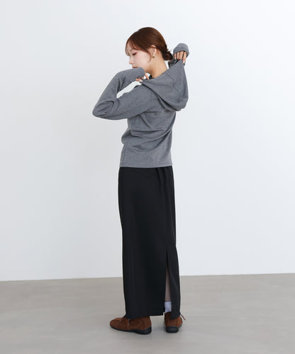 リブフーディーサムホール付カットトップス