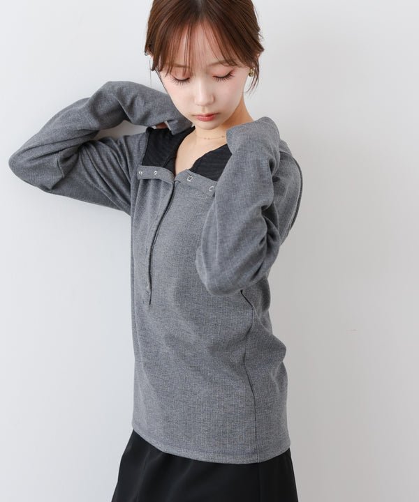 リブフーディーサムホール付カットトップス