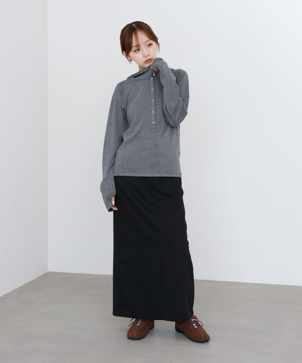 リブフーディーサムホール付カットトップス