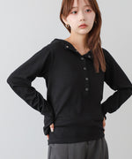 リブフーディーサムホール付カットトップス