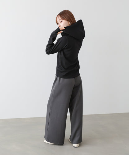 リブフーディーサムホール付カットトップス