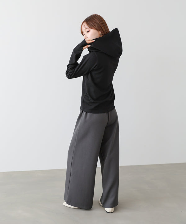 リブフーディーサムホール付カットトップス