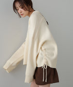 襟付きリブ切替サイドドロストニットトップス