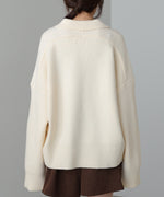 襟付きリブ切替サイドドロストニットトップス