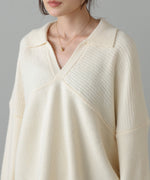 襟付きリブ切替サイドドロストニットトップス