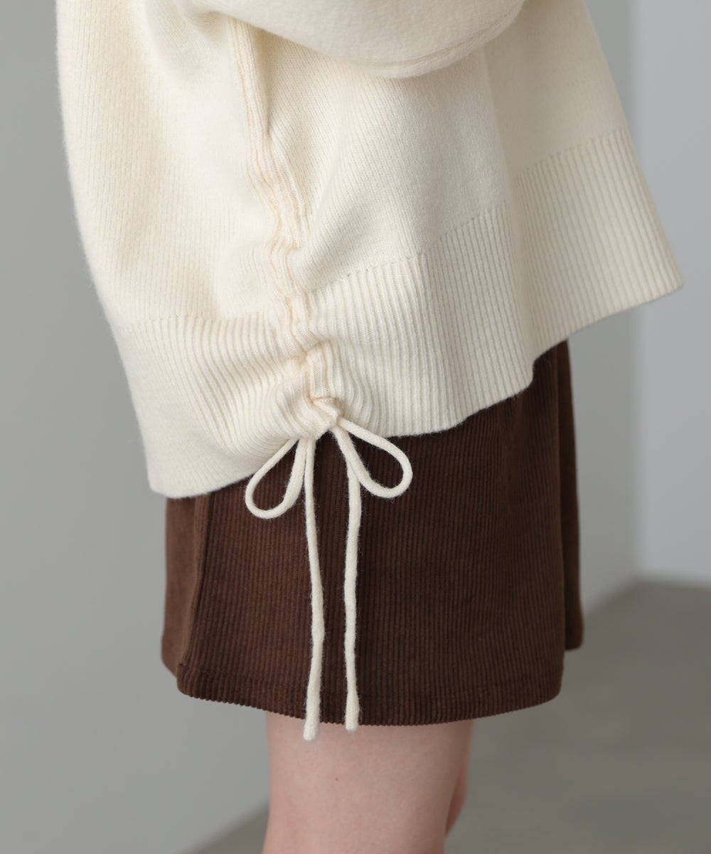 襟付きリブ切替サイドドロストニットトップス