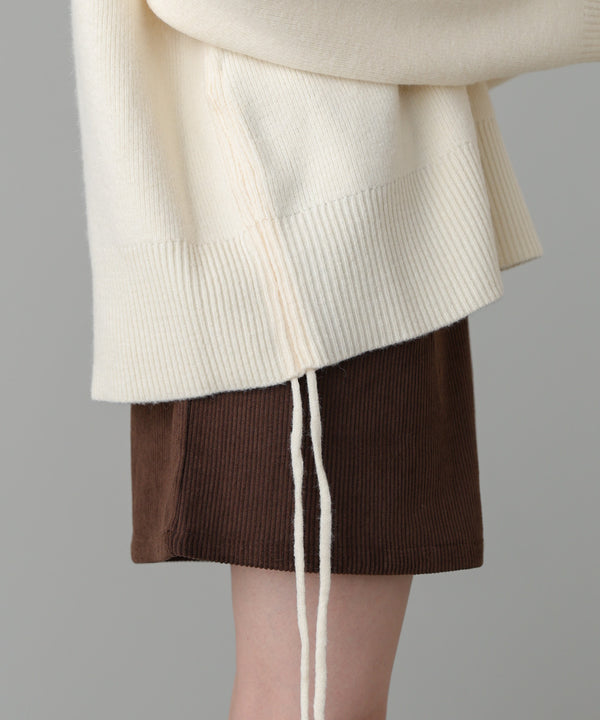 襟付きリブ切替サイドドロストニットトップス