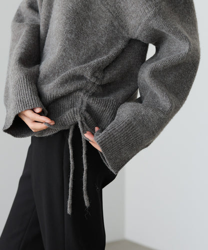 襟付きリブ切替サイドドロストニットトップス