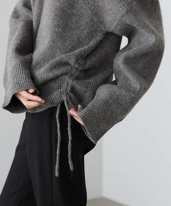 襟付きリブ切替サイドドロストニットトップス