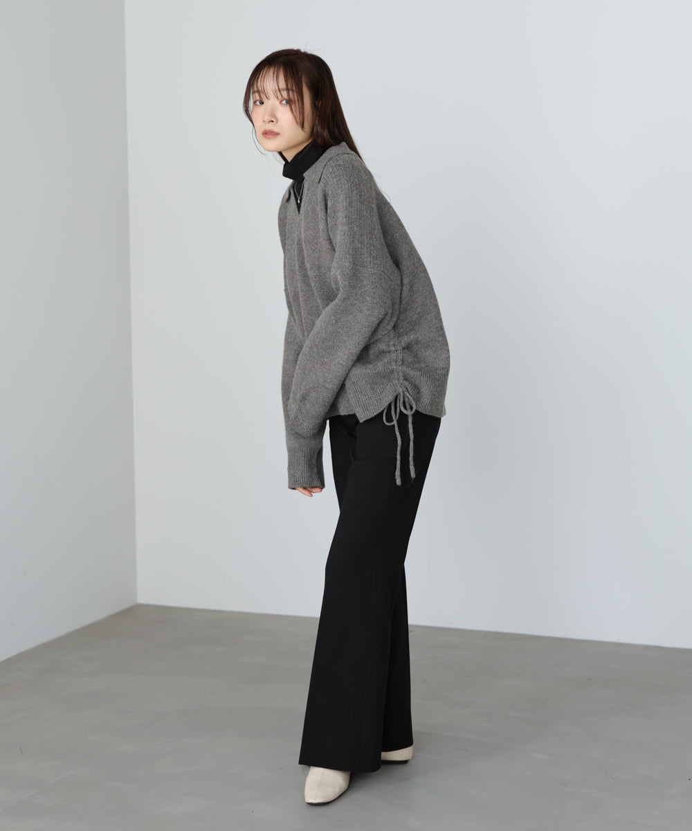 襟付きリブ切替サイドドロストニットトップス