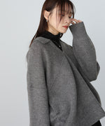 襟付きリブ切替サイドドロストニットトップス