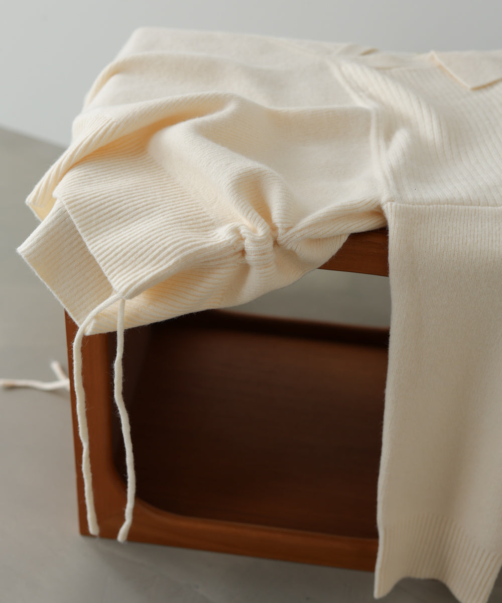 襟付きリブ切替サイドドロストニットトップス