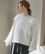 アシンメトリーフリルニットトップス