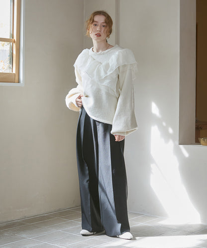 アシンメトリーフリルニットトップス