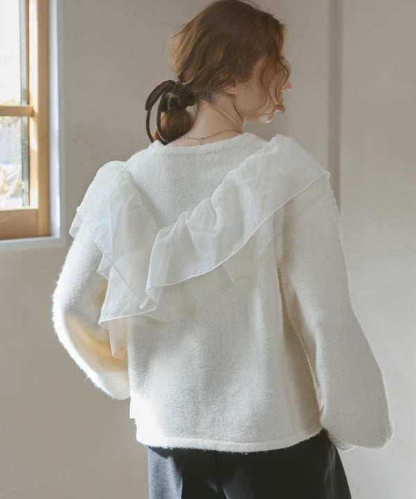アシンメトリーフリルニットトップス