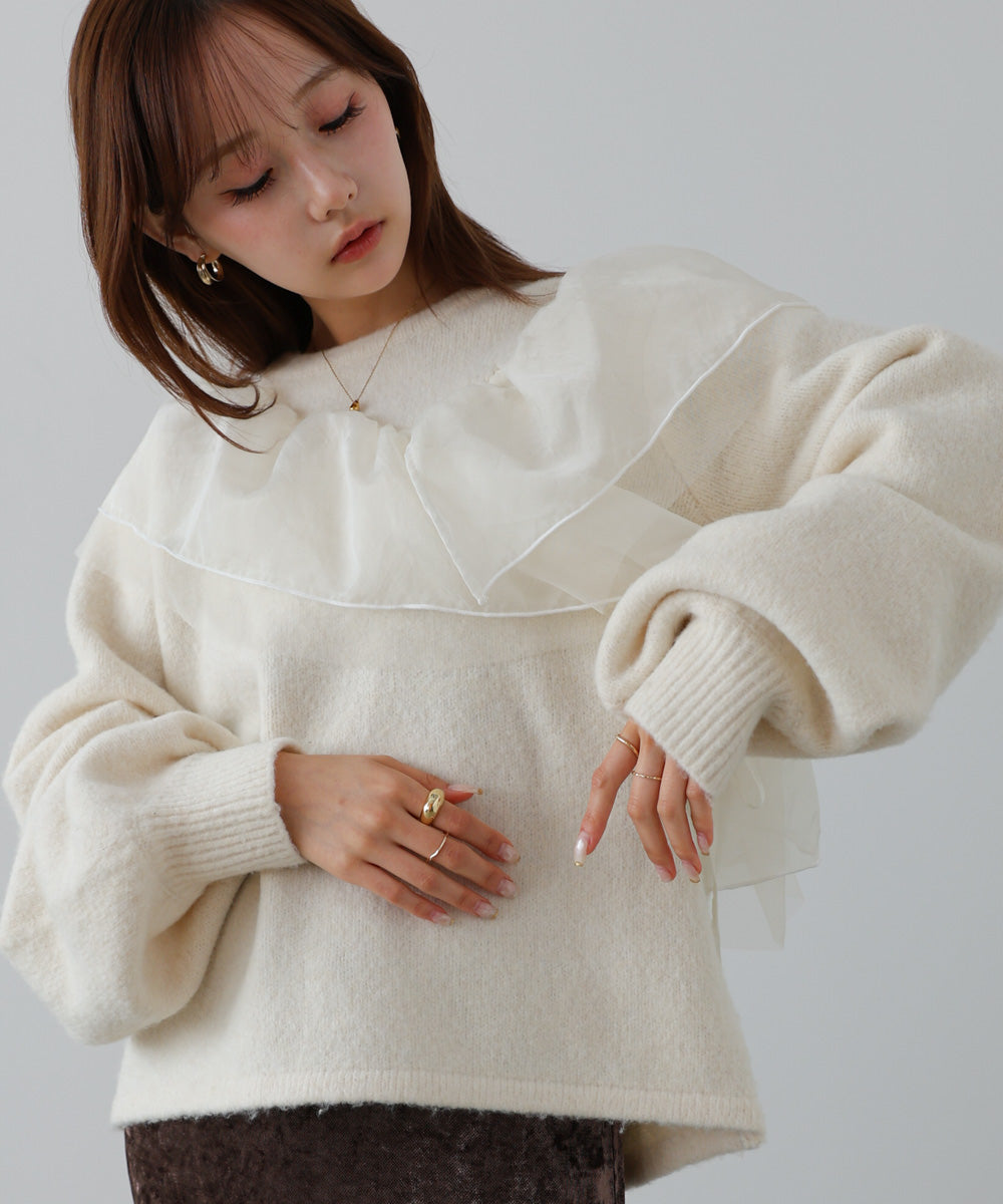 Bibiy.♡フリルニットトップス パール装飾 白 F タグ付き未使用 TOPS｜Bibiy.