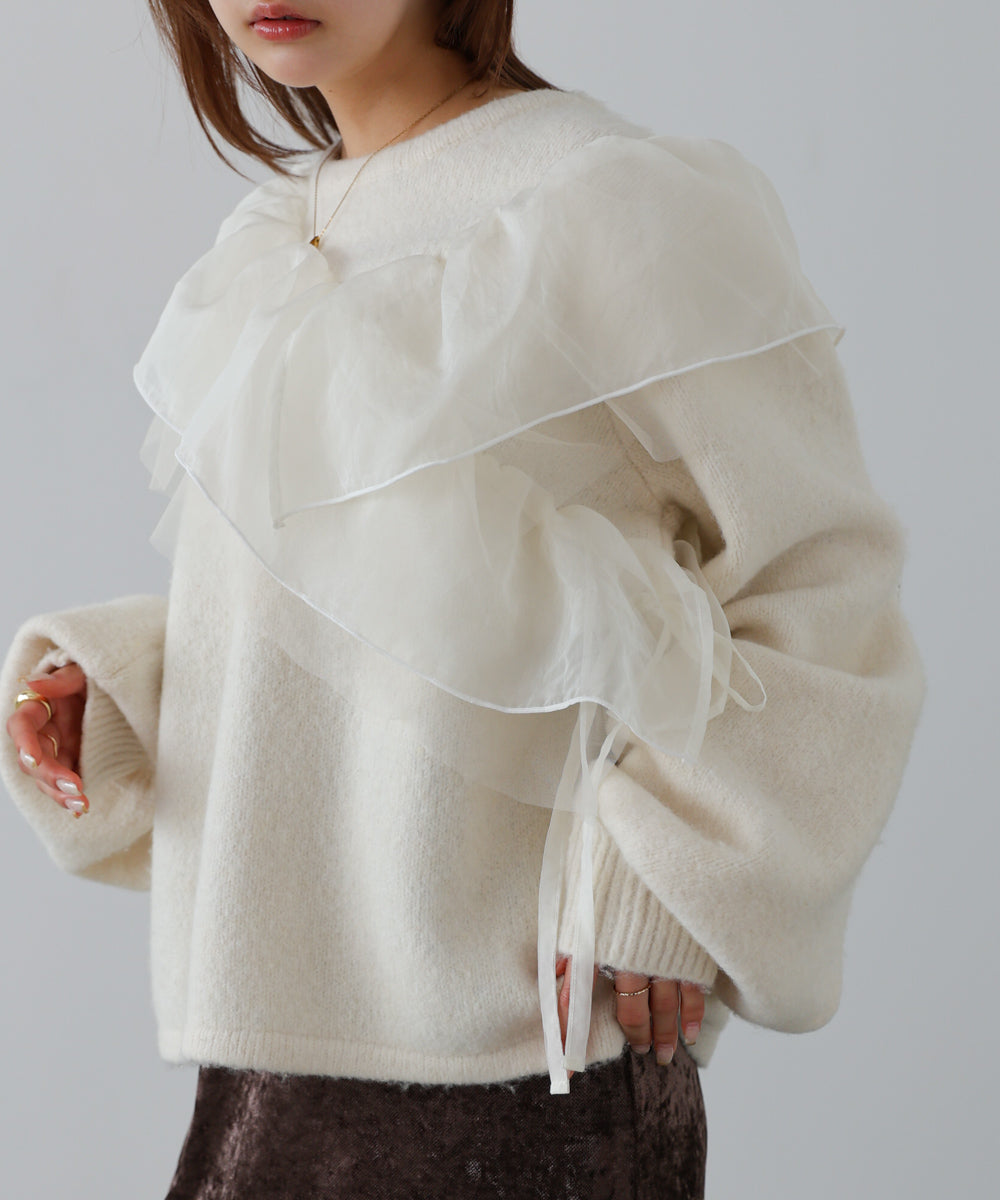 アシンメトリーフリルニットトップス