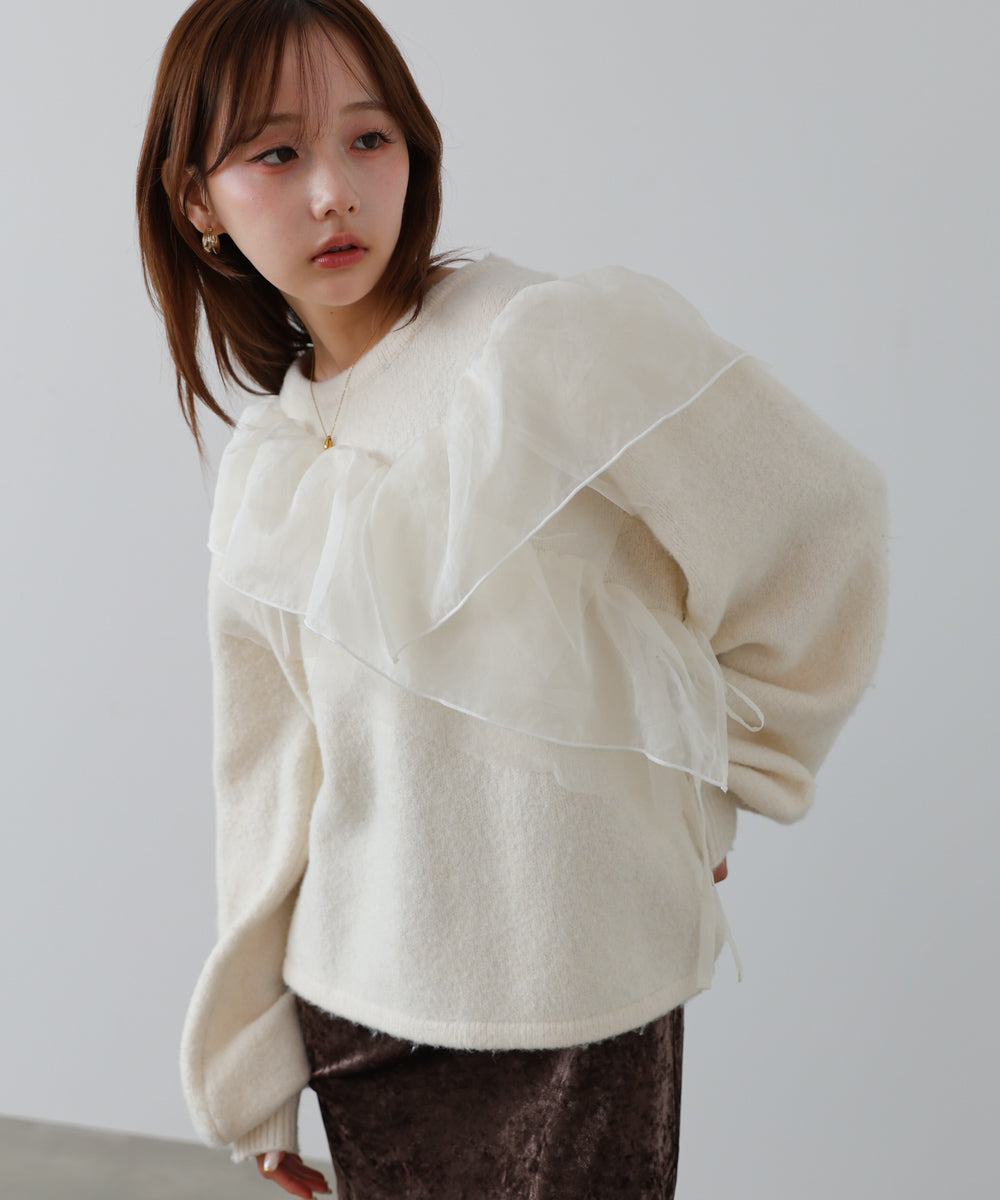 アシンメトリーフリルニットトップス