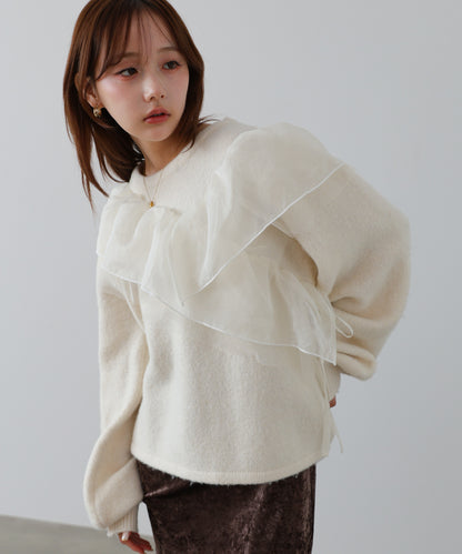 アシンメトリーフリルニットトップス