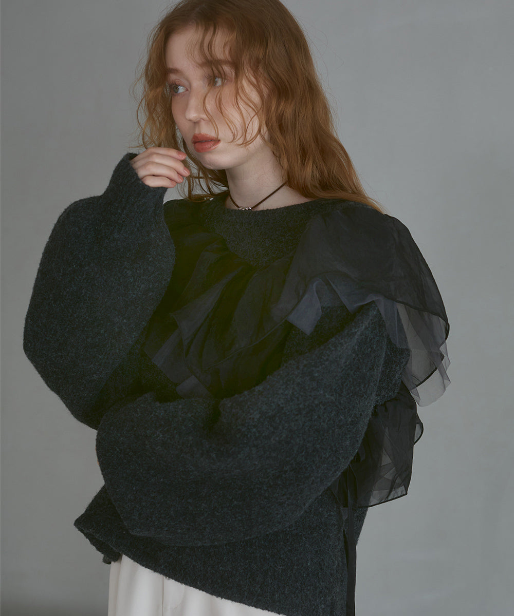 アシンメトリーフリルニットトップス