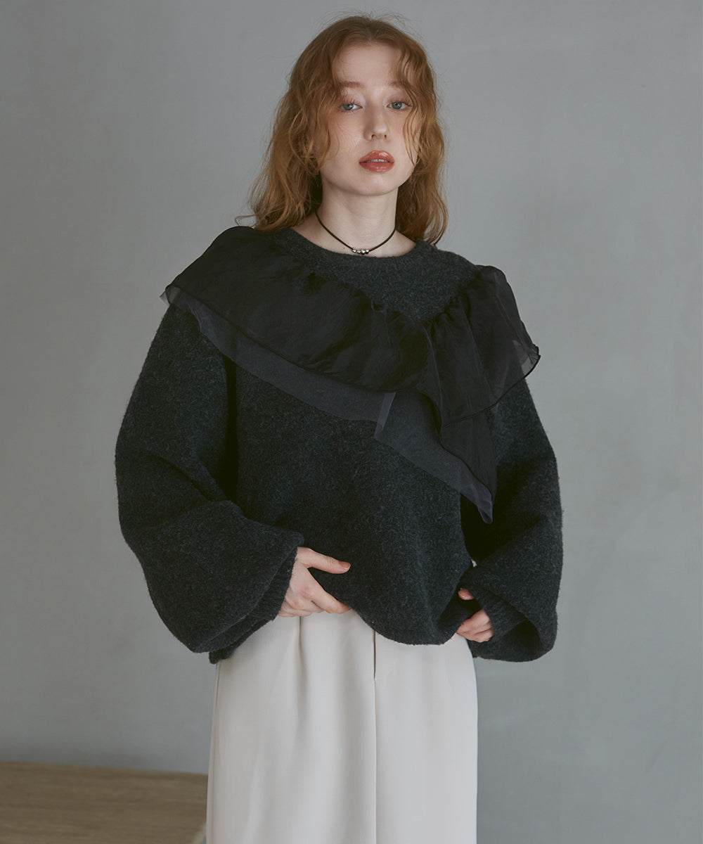 アシンメトリーフリルニットトップス