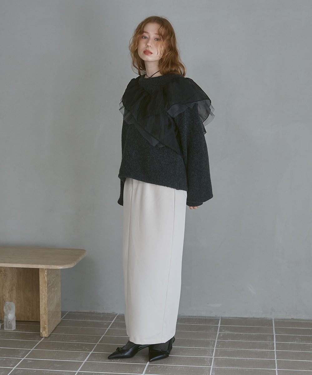 アシンメトリーフリルニットトップス