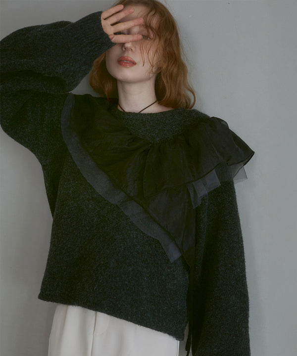 アシンメトリーフリルニットトップス