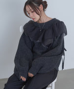 アシンメトリーフリルニットトップス